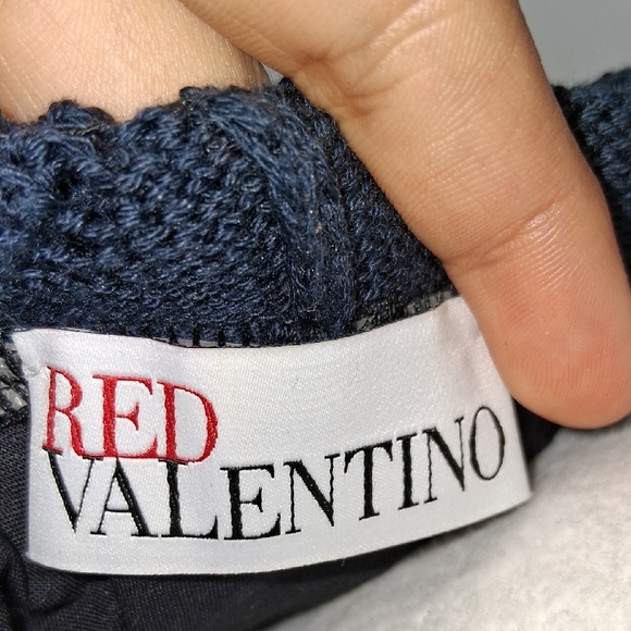 RED Valentino Navy Crochet Cotton Fit & Flare Dress Made in Italy Size Large - Picture 2 of 12